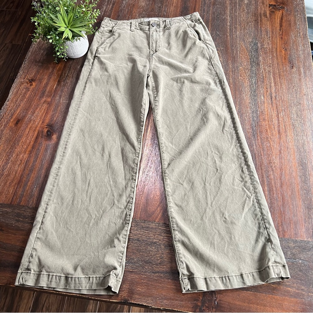 PAIGE Green Sage Wide Leg Pants 26 acid wash slant pockets Army Green Ankle Crop